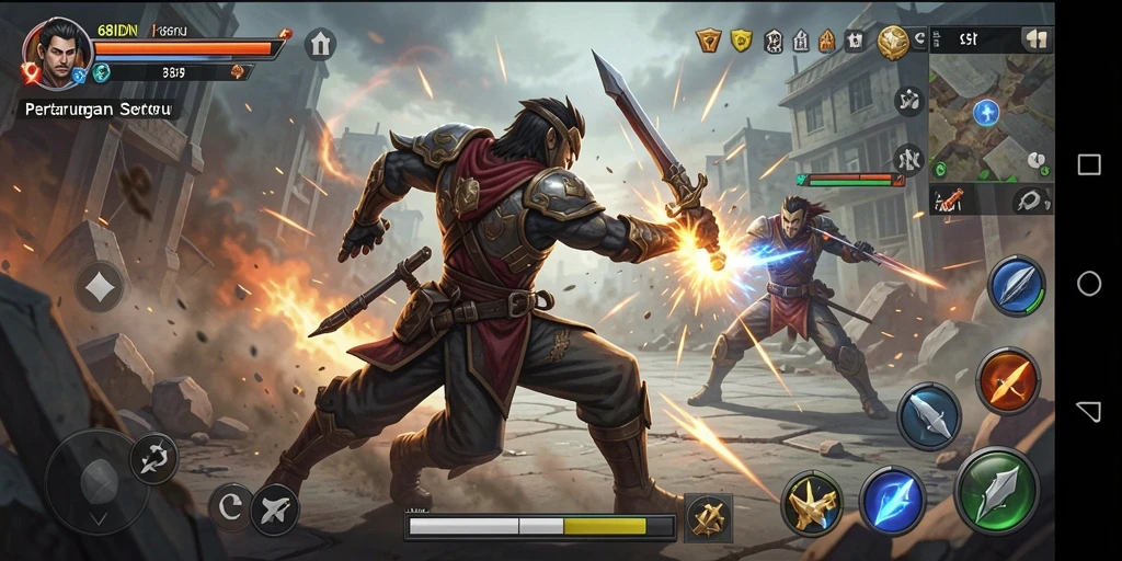 Screenshot utama 68IDN menampilkan aksi pertarungan yang intens.
