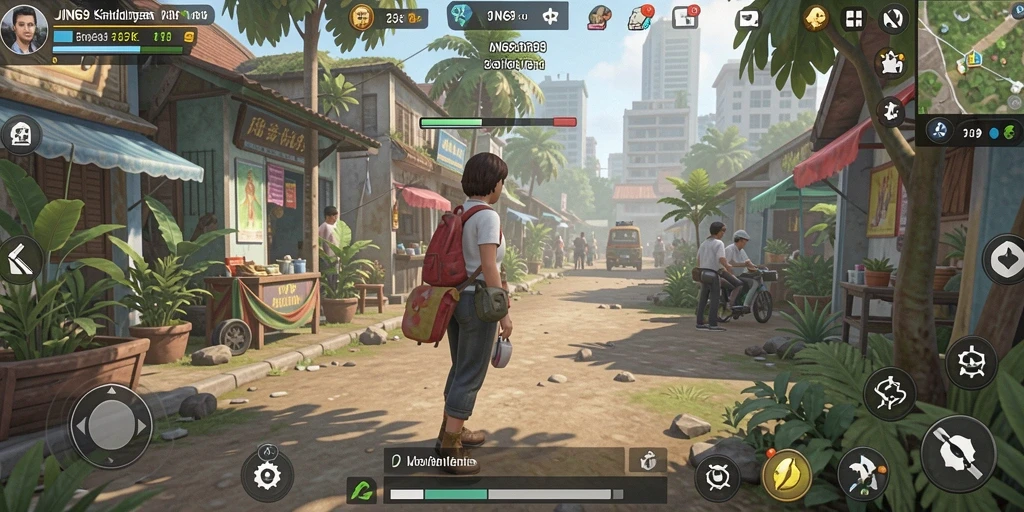 Screenshot yang menunjukkan gameplay JIN69 dengan karakter yang berinteraksi dalam dunia simulasi.