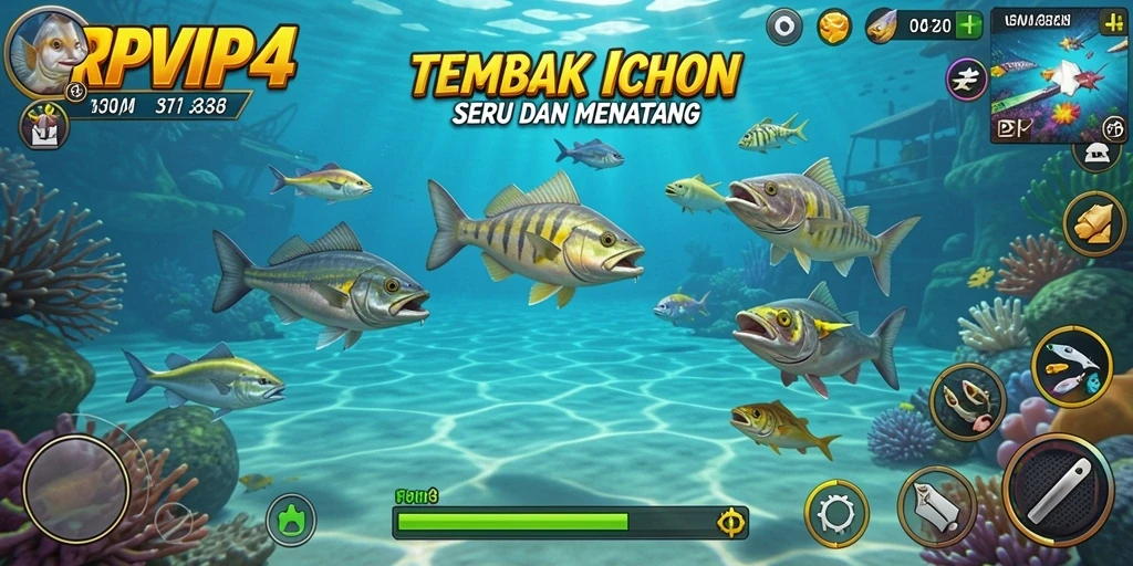 Screenshot gameplay RPVIP4 menampilkan aksi menembak ikan yang seru.