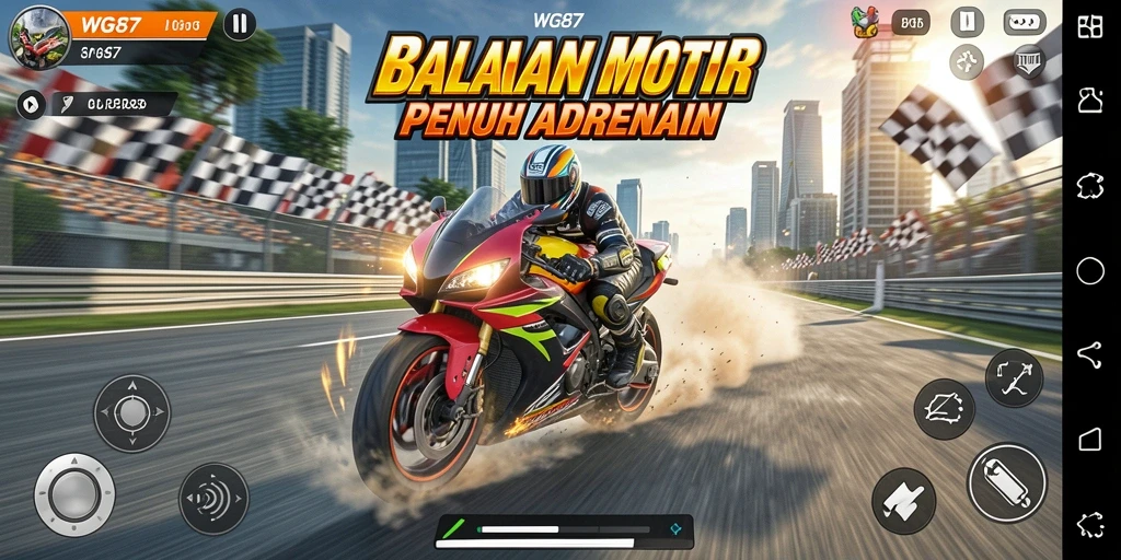 Tampilan gameplay balapan motor yang mendebarkan di WG87.